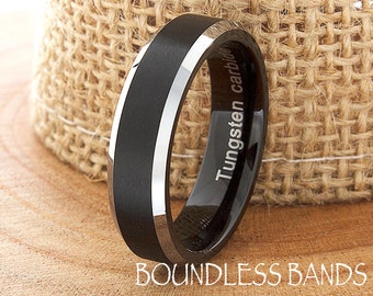 Tungsten Ring, Men's Tungsten Wedding Band, Men's Black Wedding Band, Black Tungsten Ring, Tungsten, Tungsten Band, Personalized Ring, 6mm
