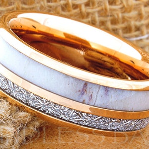 Tungsten Ring, Tungsten Wedding Ring, Meteorite Deer Antler Ring, Meteorite Tungsten Ring, Men Women Wedding Band, Personalized Ring, 8mm image 2