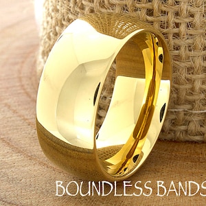 Anel de tungstênio, aliança masculina de tungstênio, anel de tungstênio em ouro amarelo, anel personalizado, cúpula lisa com acabamento altamente polido, banhado a ouro 18k