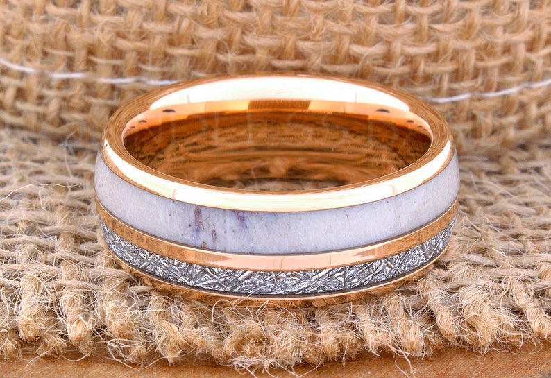 Tungsten Ring, Tungsten Wedding Ring, Meteorite Deer Antler Ring, Meteorite Tungsten Ring, Men Women Wedding Band, Personalized Ring, 8mm image 5