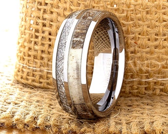 Tungsten Ring, Tungsten Band, Tungsten Bands, Wedding Band, Wedding Ring, Mens Tungsten Ring, Mens Women's Ring, Meteorite Deer Antler Ring