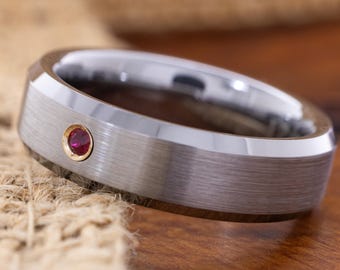 Unik ädelstensring med volframkarbid, anpassad födelsestensring, valfri ädelstensring, röd rubinring, safirring, smaragdring