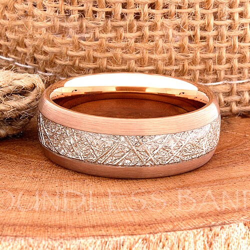 Tungsten Ring, Meteorite Ring, 8mm Rose Gold Ring, Gold Tungsten Ring, Rose Meteorrite Ring, Personalized Ring, Mens Meteorite shops Ring
