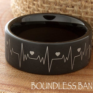Heartbeat Tungsten Ring Personalized Wedding Band Tungsten band Mans Wedding Band Custom Anniversary Laser Engraved Any Name New Design 9mm