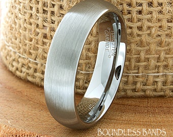6mm Brushed Tungsten Carbide Ring, Silver, Men's Wedding Band