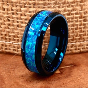 Mens Tungsten Ring, 8mm Wedding Band, Blue Tungsten Ring, Blue Colored Ring, Opal Ring, Personalized Ring, Custom Wedding Band