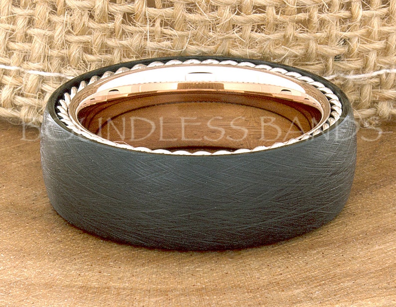 Tungsten Ring Tungsten Wedding Ring Mens Women/'s Wedding Band Promise Anniversary 8mm Black Rose Matching Ring Set Twisted Silver Rope Ring