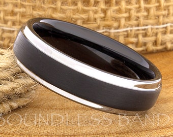 Anillo de tungsteno, banda de boda de tungsteno de los hombres, banda de boda negra de los hombres, anillo de tungsteno negro, tungsteno, banda de tungsteno, anillo personalizado, 6 mm