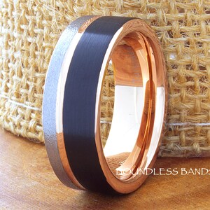 Tungsten Wedding Band, Men's Tungsten Wedding Band, Men's Tungsten Ring, Rose Gold Tungsten Ring, 8mm Black Rose Gray Matching Ring Set New