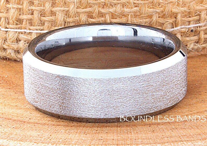 Tungsten Wedding Bands Brushed Polished Beveled Comfort Fit Unisex Tungsten Ring His Hers Custom Anniversary Engagement Promise 8mm Ring