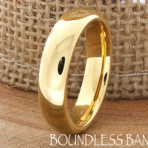 Anel de tungstênio, aliança masculina de tungstênio, anel de tungstênio em ouro amarelo, pulseira de tungstênio, anel personalizado, feito à mão, cúpula de 5 mm altamente polida