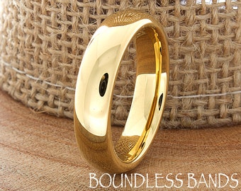 Anillo de tungsteno, banda de boda de tungsteno de los hombres, anillo de tungsteno de oro, anillo de tungsteno de oro amarillo, anillo personalizado, abovedado liso alto pulido 5 mm