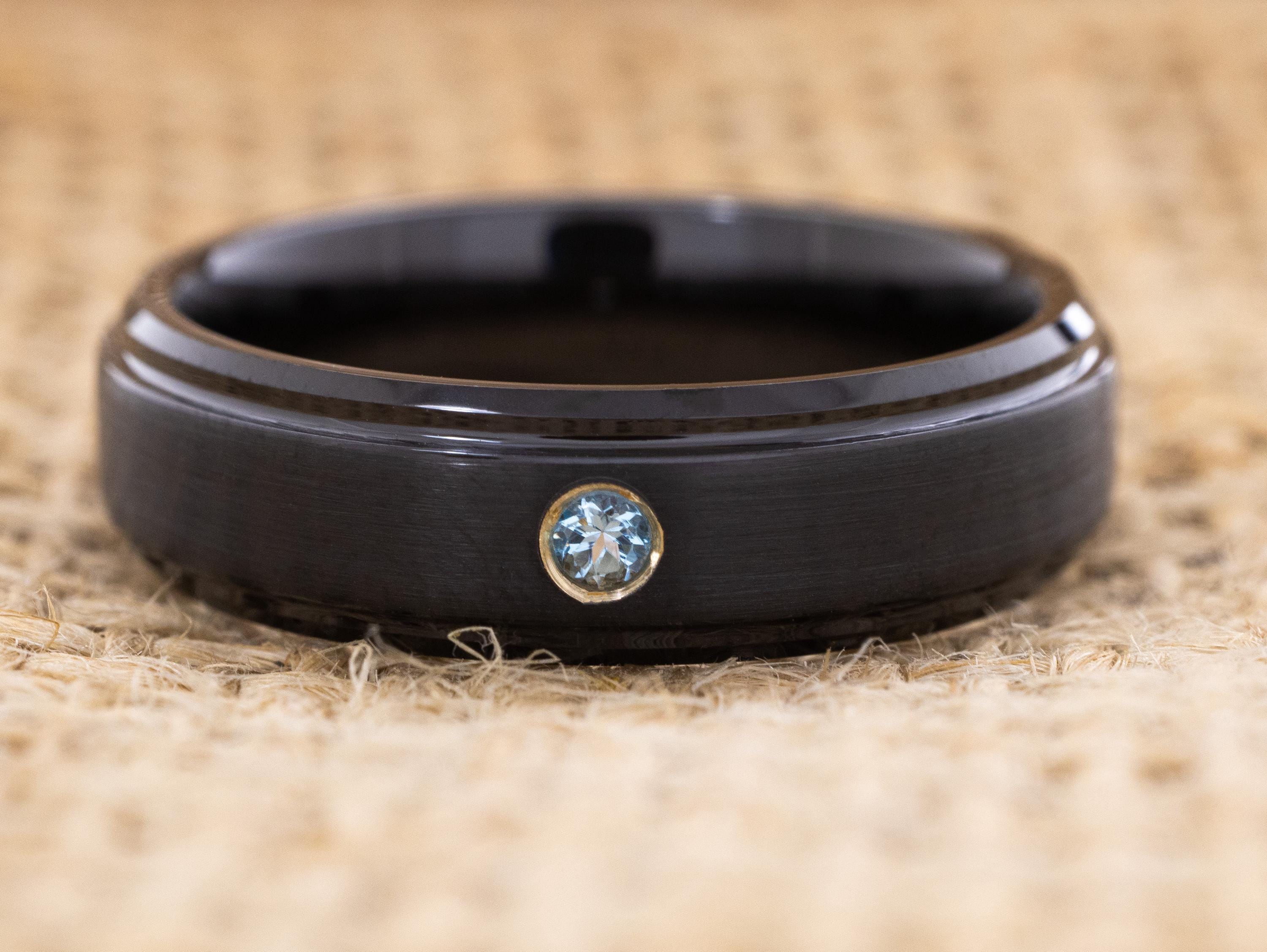 Customizable Gemstone Tungsten Ring for Him and Her, Birthstone Ring ...