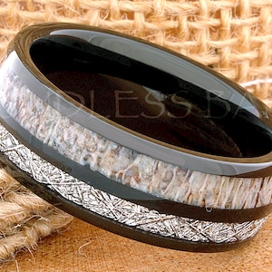 Wolfram Ring, Meteorit Ring, Hirsch Geweih Ring, schwarzer Meteorit Ring, 8mm Meteorit Ring, schwarzer Wolfram Geweih Ring, personalisierte Ring