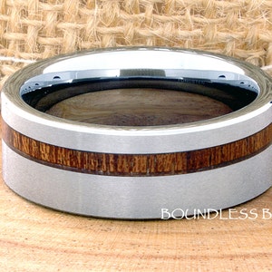 Tungsten Ring Tungsten Wedding Ring Men Women Wedding Bands  Koa Wood  Inlay Wood Ring Promise Anniversary Engagement 8mm Matching Ring Set