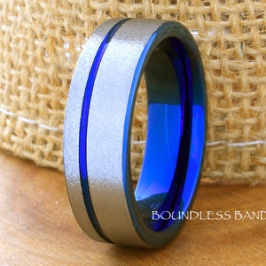 Tungsten Ring Tungsten Wedding Ring Men Women Wedding Band Promise Anniversary Engagement 7mm Two Color Blue And White Matching Ring Set New image 1