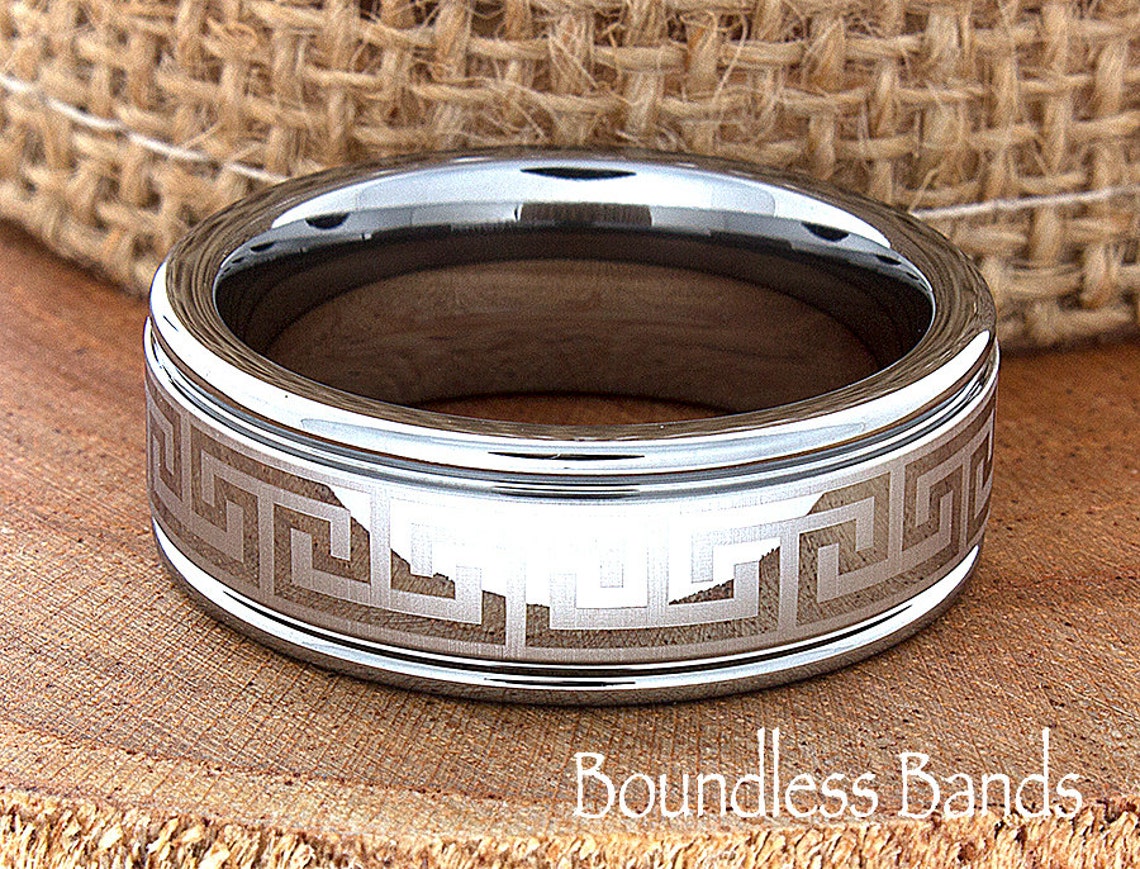 Greek Key Men's Tungsten Ring Tungsten Ring Men's Etsy