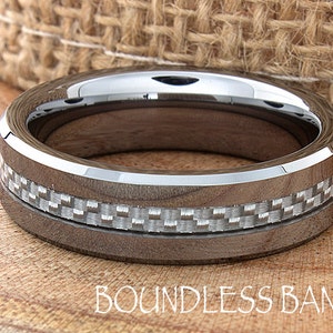 Tungsten Ring, Men's Tungsten Wedding Band, Grey Carbon Fiber Inlay, Men's Tungsten Ring, Tungsten Band, Tungsten, Men's Tungsten, 6mm image 3