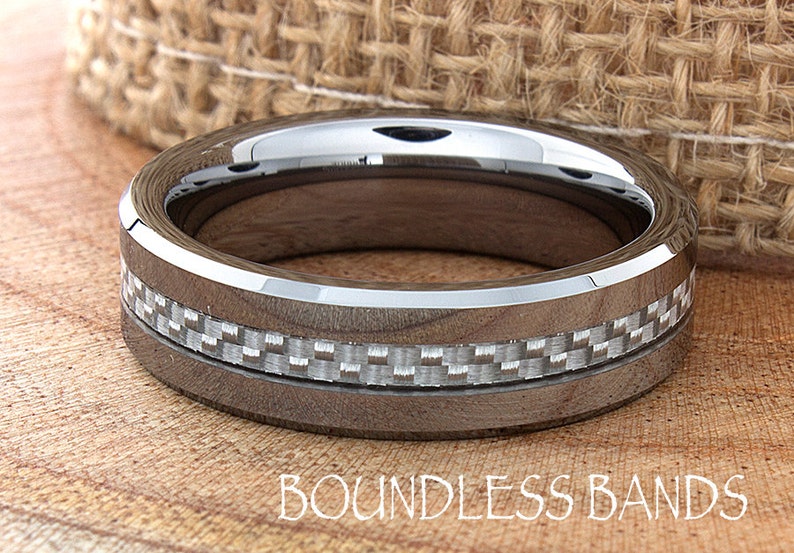 Tungsten Ring, Men's Tungsten Wedding Band, Grey Carbon Fiber Inlay, Men's Tungsten Ring, Tungsten Band, Tungsten, Men's Tungsten, 6mm image 3