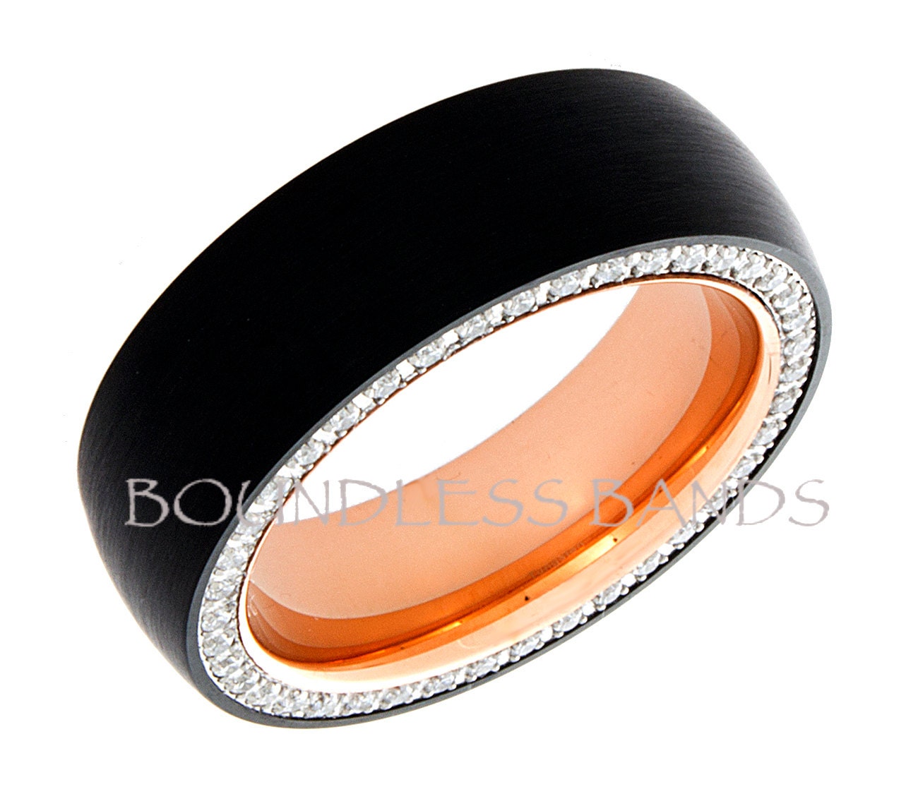Tungsten Ring, Black Rose Gold Tungsten Ring, CZ Black Rose Ring, Anniversary Ring, Tungsten Black Wedding Band, Personalized Ring