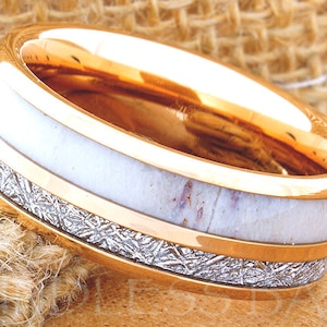 Tungsten Ring, Tungsten Wedding Ring, Meteorite Deer Antler Ring, Meteorite Tungsten Ring, Men Women Wedding Band, Personalized Ring, 8mm