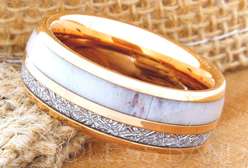 Tungsten Ring, Tungsten Wedding Ring, Meteorite Deer Antler Ring, Meteorite Tungsten Ring, Men Women Wedding Band, Personalized Ring, 8mm image 1