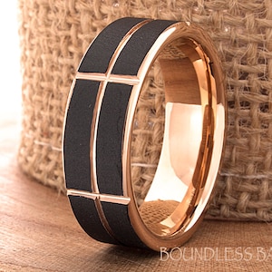 Tungsten Ring, Men&#39;s Tungsten Wedding Band, Men&#39;s Tungsten Ring, Rose Gold Ring, Black Ring, Men&#39;s Tungsten, Personalized Engraving, 7mm