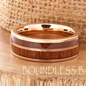 Wood Tungsten Ring, Rose Gold Wood Ring, Mens Wedding Ring, Tungsten Ring, Rose Gold Ring, Rose Gold Mens Band, Mens Wood Ring, Comfort Fit