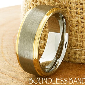 Tungsten Ring, Men&#39;s Tungsten Wedding Band, Silver Tungsten Ring, Yellow Gold Tungsten Ring, Tungsten Band, Personal Ring, Stepped Edges
