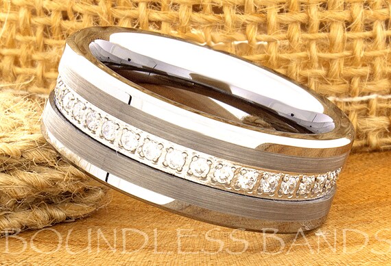 Tungsten Ring, Mens Tungsten Ring, Mens CZ Ring, CZ Tungsten Ring, Custom Engraved Ring, 8mm Tungsten Ring, Mens Tungsten Band