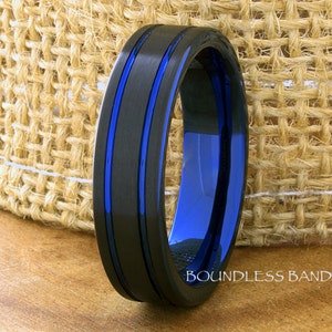Tungsten Ring Tungsten Wedding Ring Mens Women's Wedding Band Promise Anniversary Engagement 6mm Two Color Blue Black Matching Ring Set New