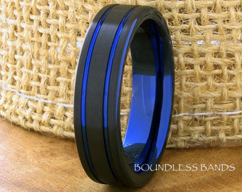 Tungsten Ring Tungsten Wedding Ring Mens Women&#39;s Wedding Band Promise Anniversary Engagement 6mm Two Color Blue Black Matching Ring Set New