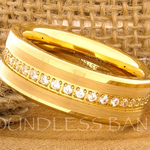 Tungsten Ring, Mens Tungsten Ring, 8mm Tungsten Ring, Gold Tungsten Ring, CZ Tungsten Ring, Mens Promise Ring, Anniversary Ring