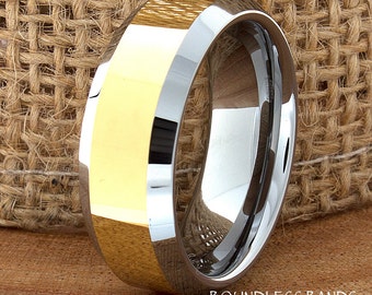 Tungsten Ring, Men's Tungsten Wedding Band, Silver Tungsten Ring, Yellow Gold Tungsten Ring, Tungsten Band, 8mm High Polished Beveled Edges