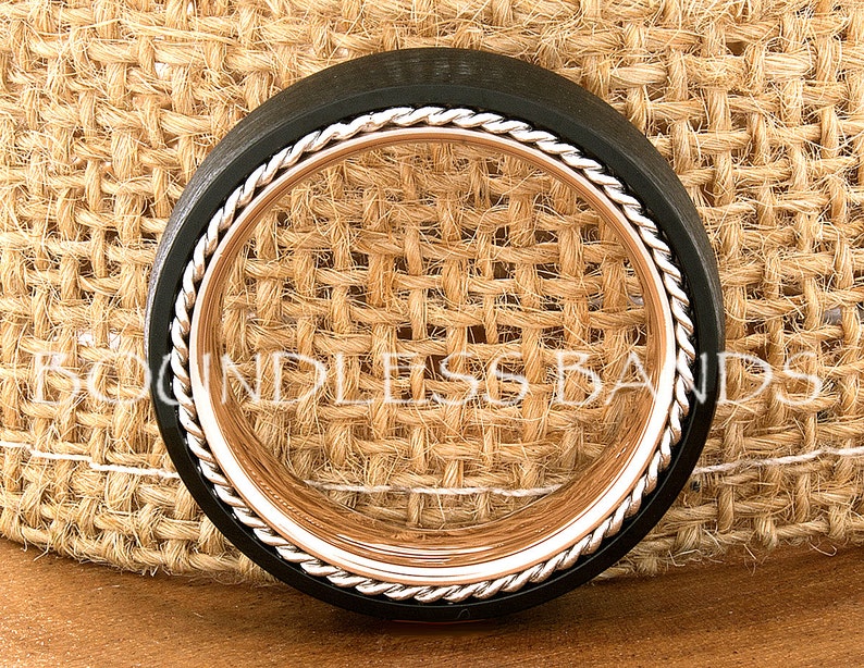 Tungsten Ring Tungsten Wedding Ring Mens Women/'s Wedding Band Promise Anniversary 8mm Black Rose Matching Ring Set Twisted Silver Rope Ring
