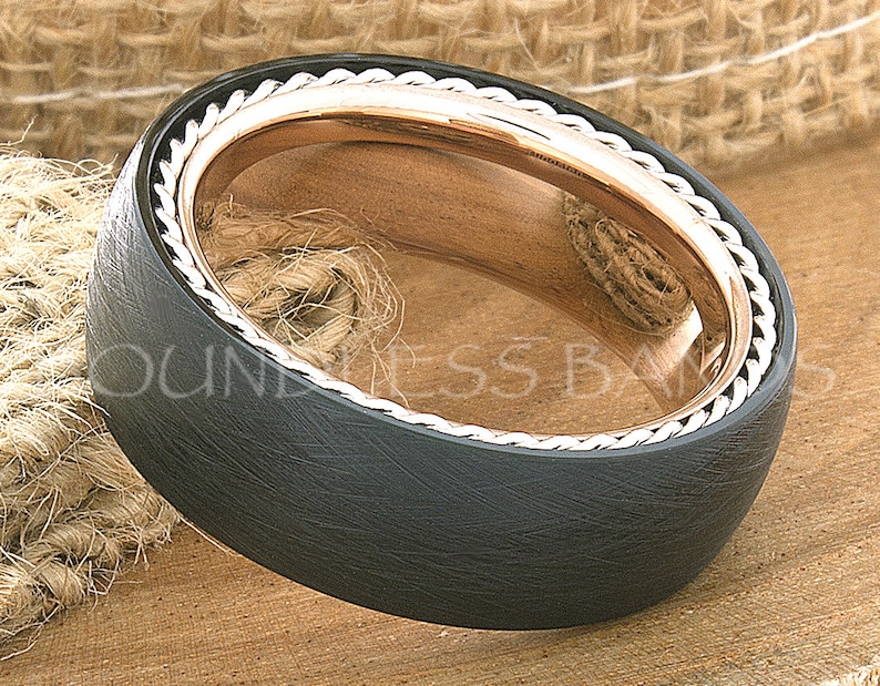 Tungsten Ring Tungsten Wedding Ring Mens Women/'s Wedding Band Promise Anniversary 8mm Black Rose Matching Ring Set Twisted Silver Rope Ring