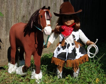 Cowgirl Doll Costume: Fringed Skirt, Vest & Bandana - 18 inch / American Girl Doll