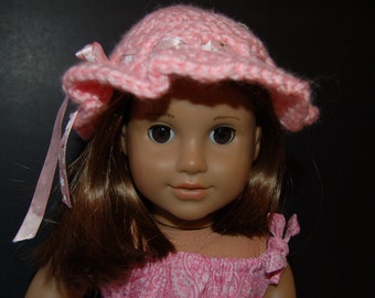 Cute pink crochet sun hat for your 18 inch doll