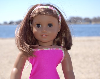 Pink bathing suit and flower headband for your 18 inch (or AG) doll