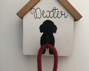 dog lead hook, personalised with name and breed leash hook, new puppy gift, dog home accessories, dog lead holder