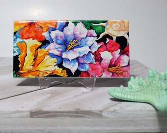 Floral Ceramic Art Tile (3x6): Island Home Decor