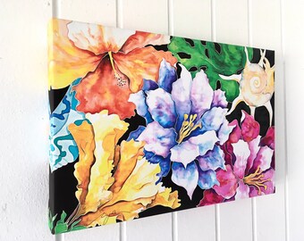 Tropical Flowers and Shells Art Print by Barefoot Contessa Art, FLOWERS & SHELLS