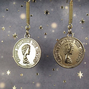 Queen Elizabeth QEII British Coin Replica Drop Dangle Earring