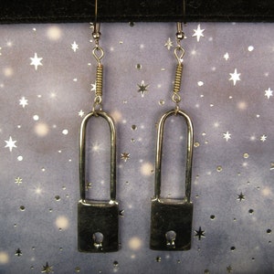 Lock it Up! Long Dangle Drop Padlock Earrings on Hand Coiled Wire