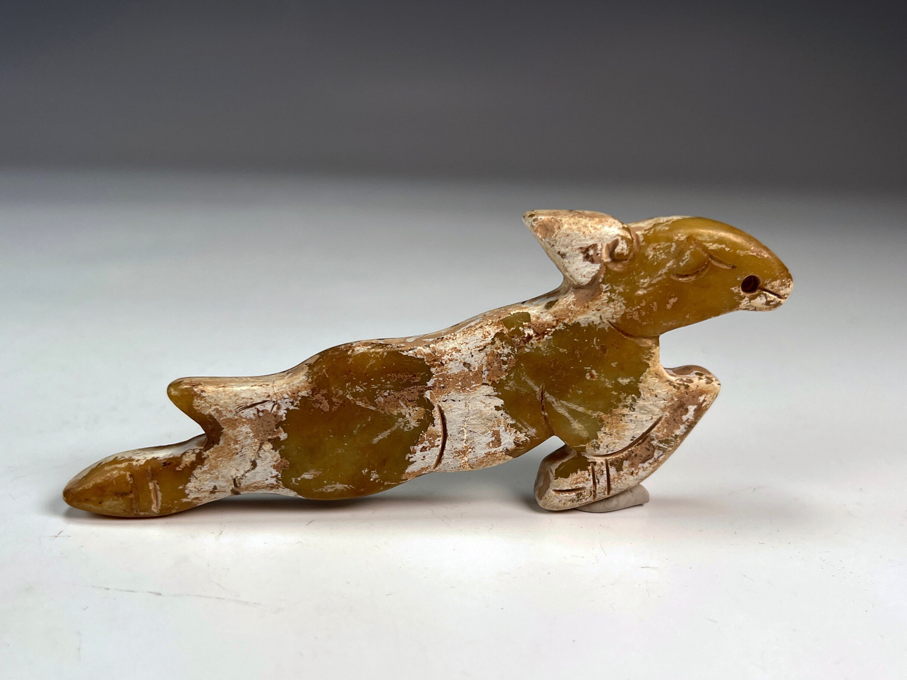 Mottled Jade Carved Leaping Rabbit Zodiac Symbol Figure Pierced for ...