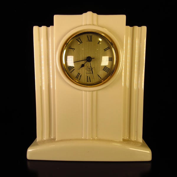 Orologio da tavolo Art Déco in porcellana Lenox vintage Timely Traditions con mensola al quarzo