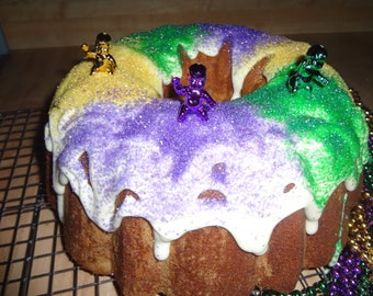 Cream Cheese and Cinnamon Filled Homemade Mardi Gras Pound Cake (12")