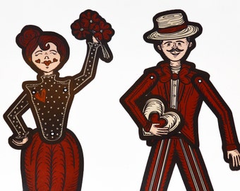 Valentine's Day Jointed Valentine Couple Set of Two Vintage Inspired Paper Cutout Decoration