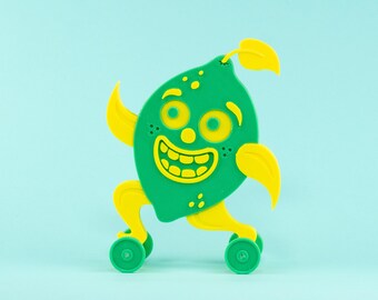 Lime Toy on Wheels Green and Yellow Vintage Style 3D Printed Plastic