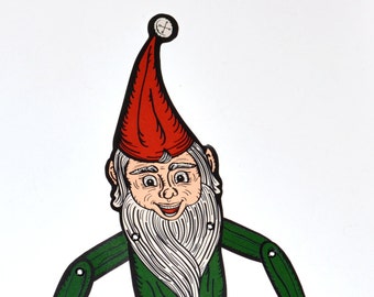 Christmas Jointed Elf with Gift 19" Vintage Inspired Paper Cutout Decoration